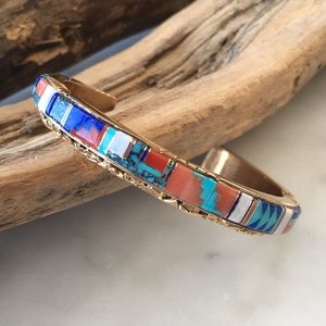 Vintage 14K Gold Inlay Native American Bracelet.